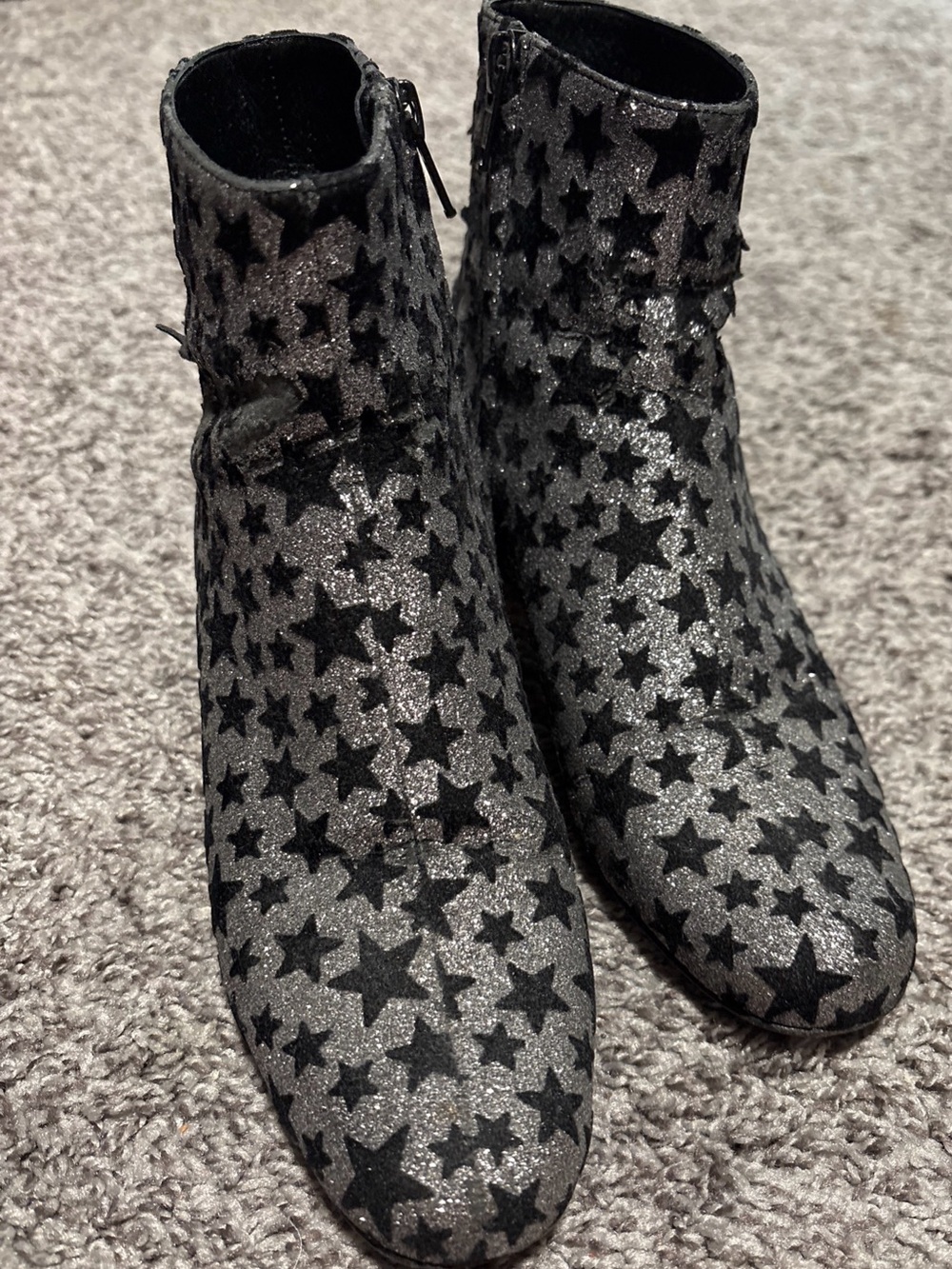 Saint Laurent Silver and Black Glitter Star Ankle Ankle Boots Size 36